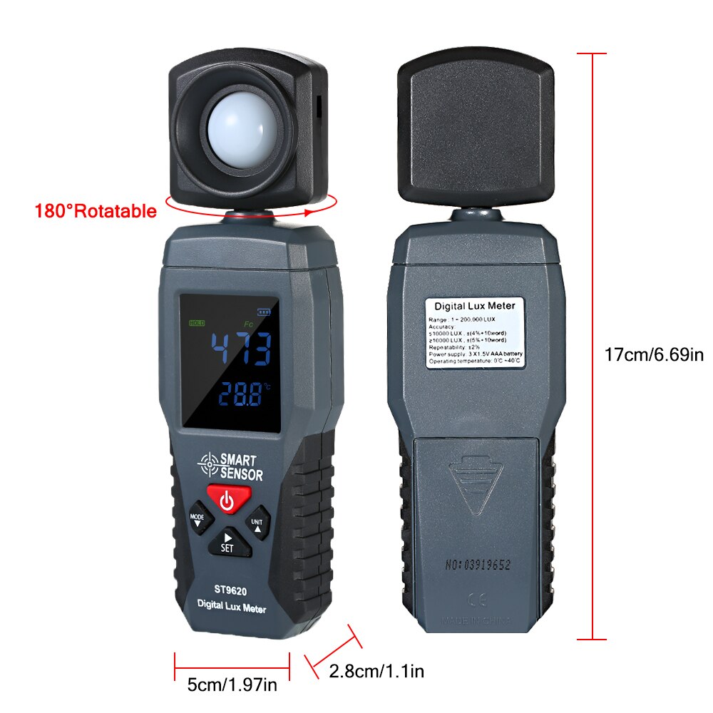 SMART SENSOR Digital Luxmeter LCD Display Handheld Illuminometer Luminometer Photometer Luxmeter Light Meter 1-200000 Lux ST9620