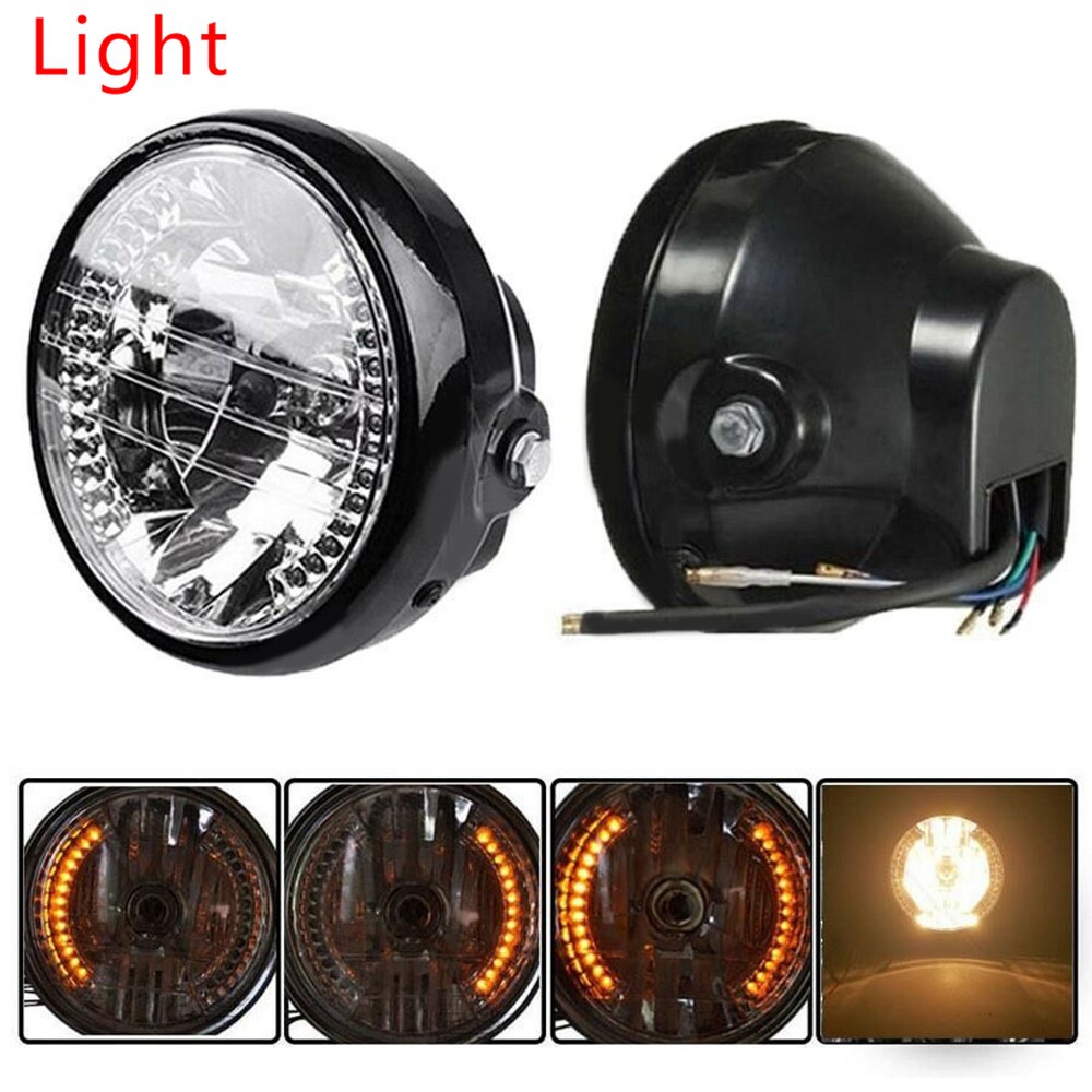 Universele 7Inch Koplamp Amber Led Voor Chopper Custom Cafe Racer Bobber + Beugel: Blauw