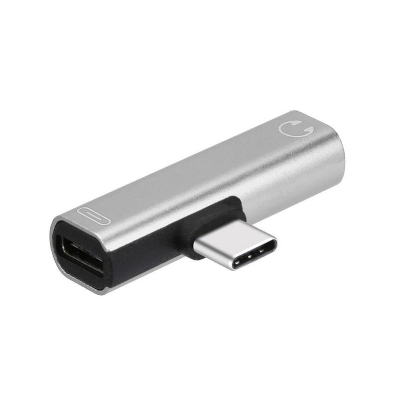 Usb-c type c  to 3.5mm aux jack lydadapter øretelefon laderomformer for huawei xiaomi samsung: Sølv