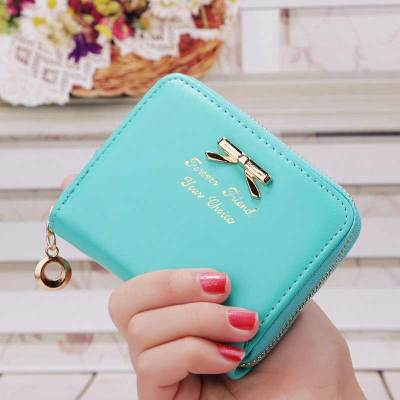 Corée faux cuir femme portefeuilles femmes de multi-cartes titulaire sacs à main femmes filles court zipper mini monnaie portefeuille: sky blue