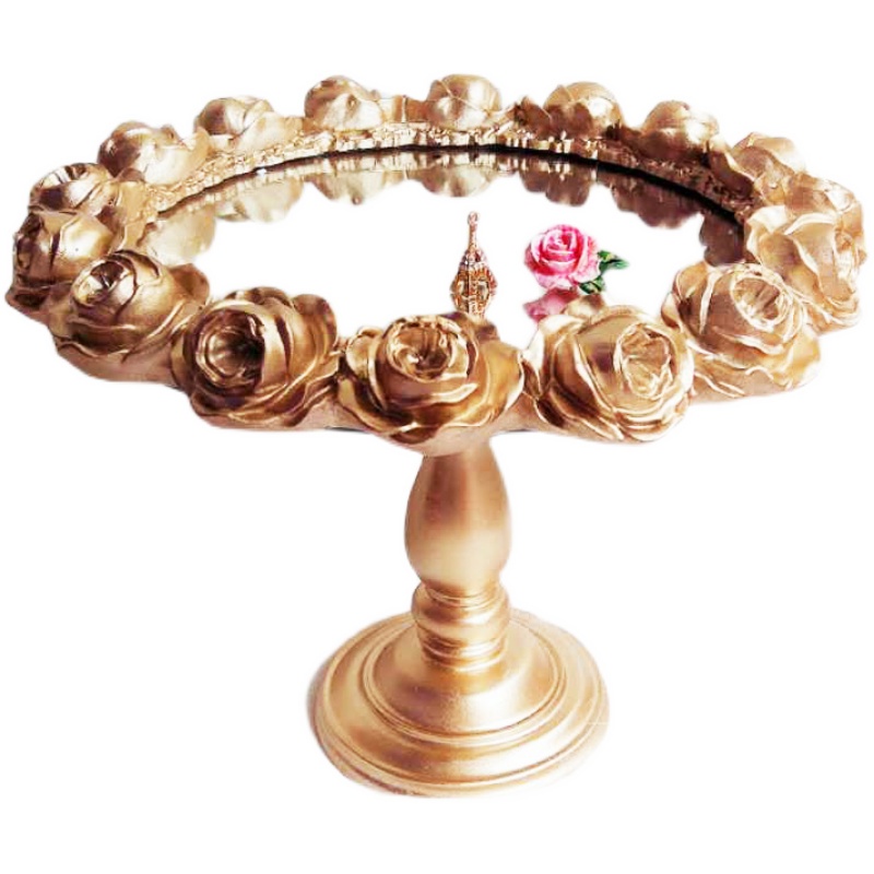 Pozłacane rozety lustro tace dekoracyjne nordycki luksusowe biżuteria kosmetyczne taca wystawiennicza kute szklane deser ciasto talerze: GD-Feet