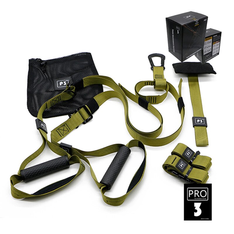Hængende træningsstrop fitness suspension træningsbælte slynge body trainer modstandsbånd sæt fitness fitness udstyr: Militærgrøn / P3-1