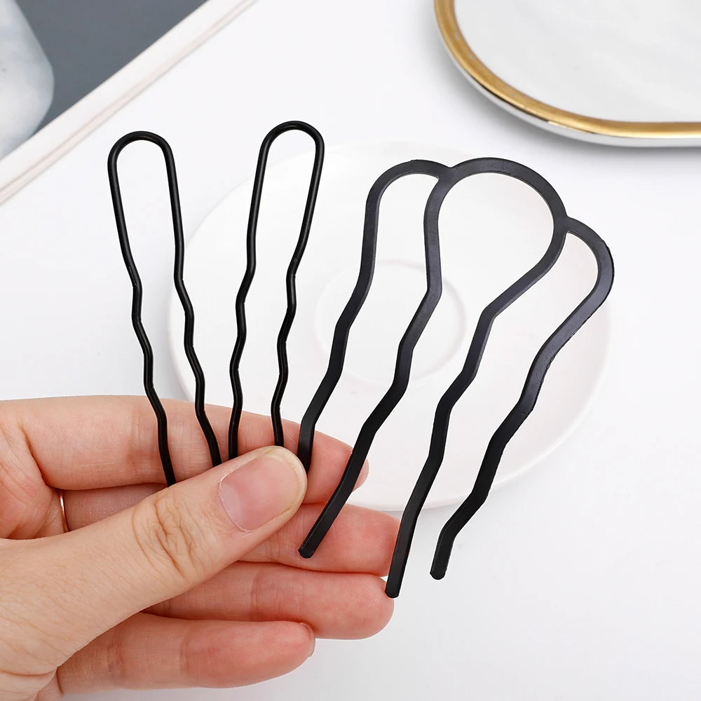 Peines para moño con lazo negro, horquilla para mujeres y niñas, horquilla trenzada en forma de U, Clips para el pelo, adornos para la cabeza, 1/3 Uds.