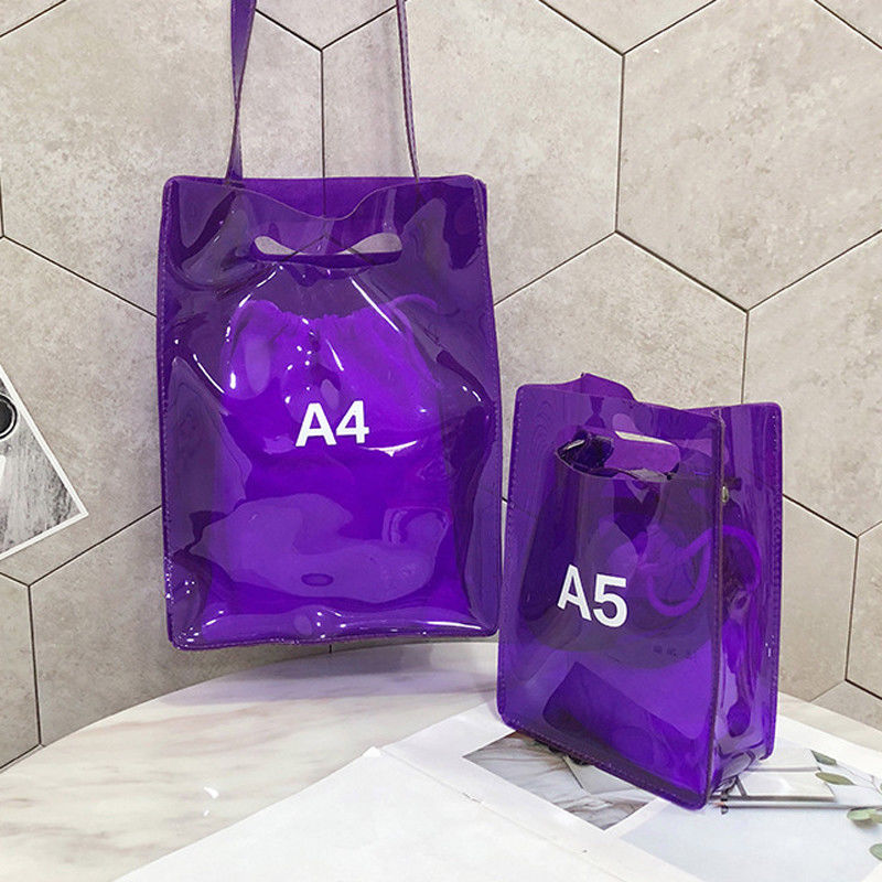 Local Stock Women Handbag 2 in 1 Transparent Package PVC Casual Girls Clear Tote Shoulder Bag Alligator Messenger Bag: Purple A4