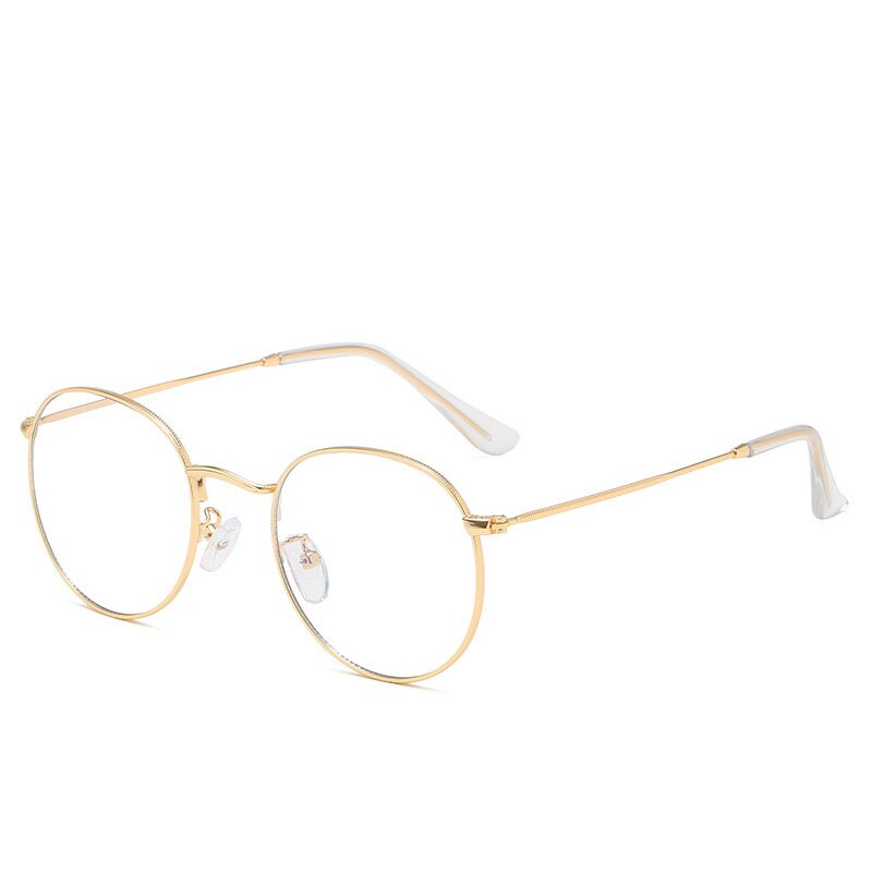 Gafas montura redonda clásicas con luz azul para hombre y mujer, lentes planas de espejo óptico para miopía, montura Simple de Metal, novedad de