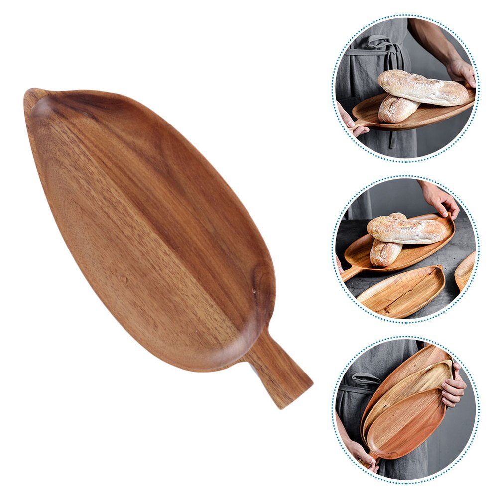 1Pc Wooden Tray Bread Plate Breakfast Dish Serving Tray (Light Brown)