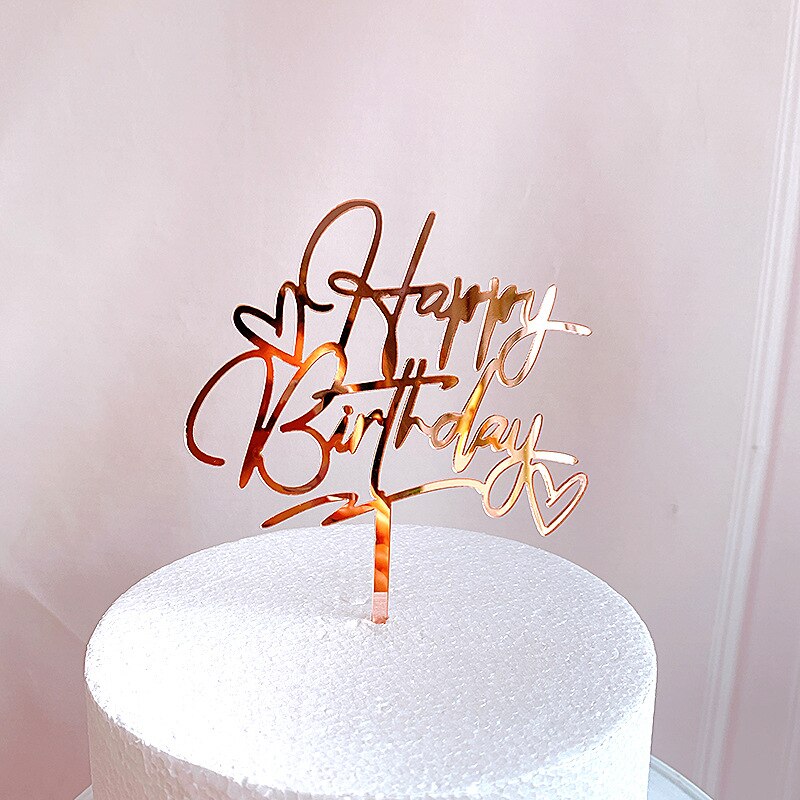Akryl dobbelt kærlighed hjerte brev tillykke med fødselsdagen kage topper baby shower slik bar børn fødselsdagsfest dekorationer forsyninger: Rose guld