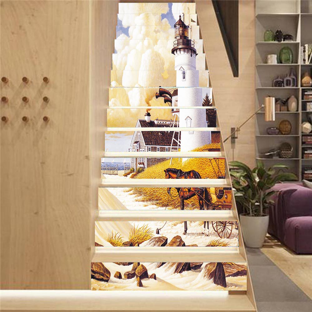 13Pcs/Set PVC European Town Printing Stair Stickers Living Room Decoration DIY Self-Adhesive 3D Wall Stickers Step Stickers