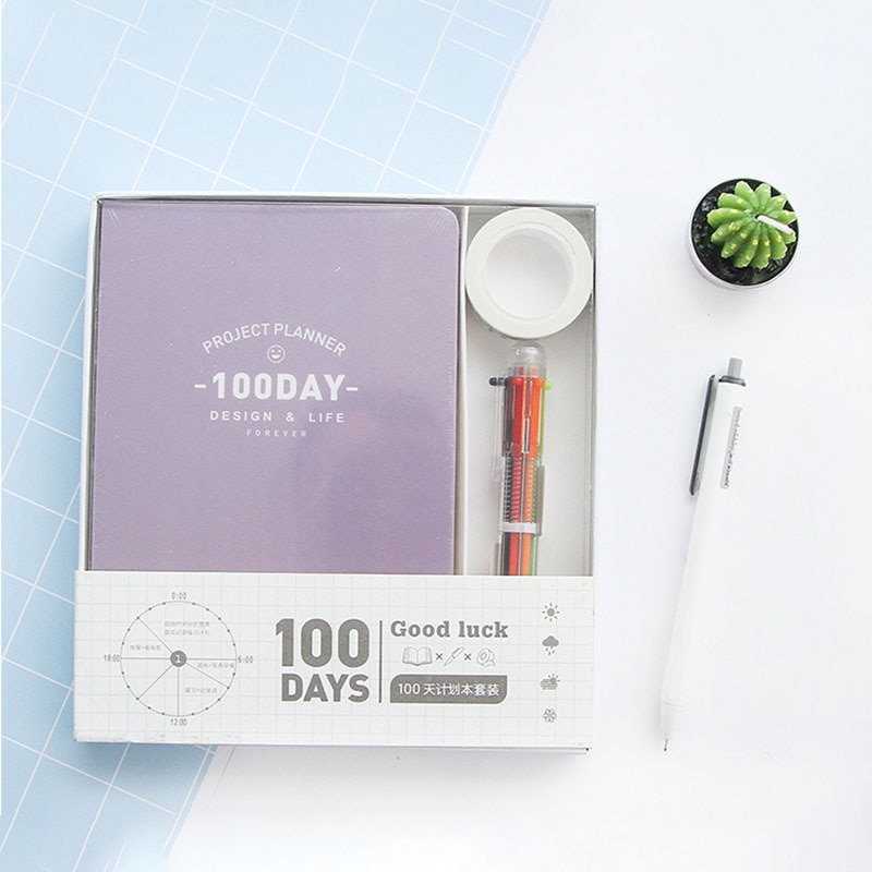 "100 Bucket List" Planner Agenda Scheduler Luxury Notebook Stationery Package Box with Pen Stickers To Do List