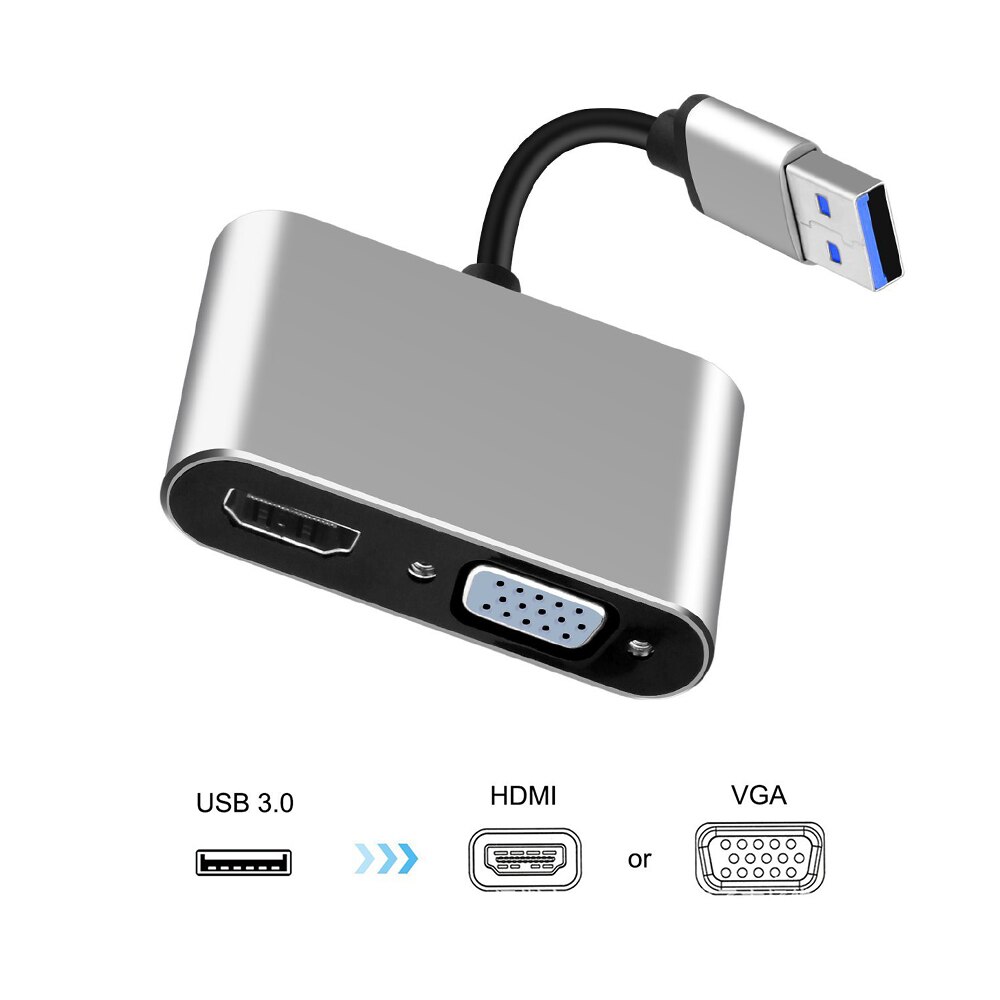 USB 3.0 To Hdmi VGA Adapter Support Max Resolution 1080p for Windows 7/8/8.1/10 Desktop Laptop PC Monitor: Grey