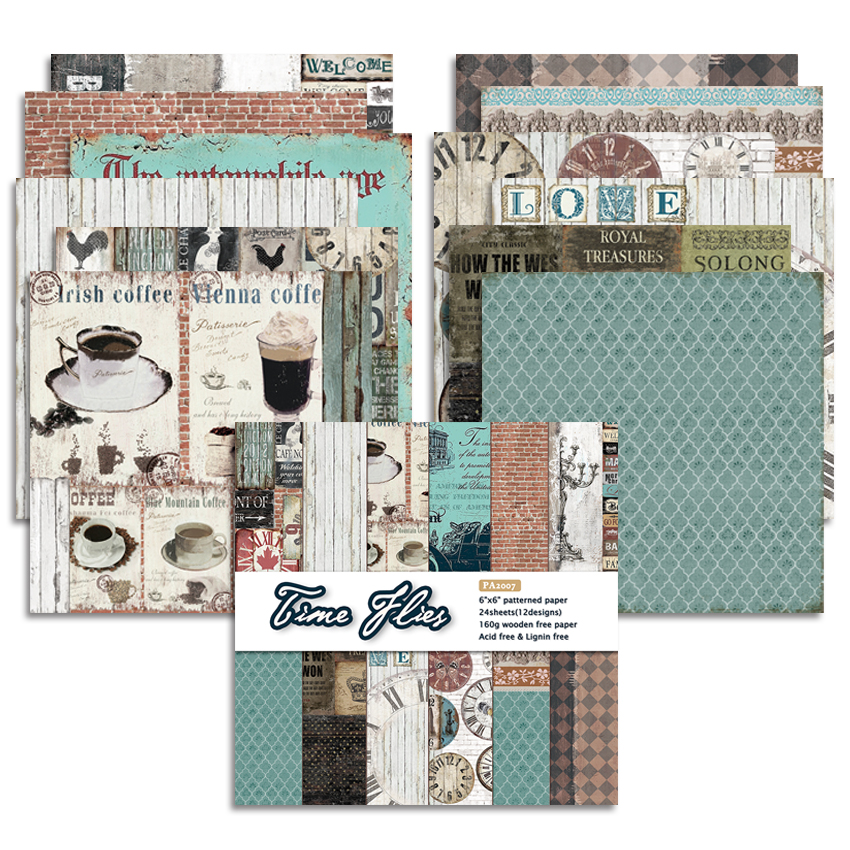 24 hojas 6 "X6" tiempo vuela patrón papel Pad bricolaje álbum de recortes papel pack hecho a mano manualidades de papel Fondo pad Alinacraft