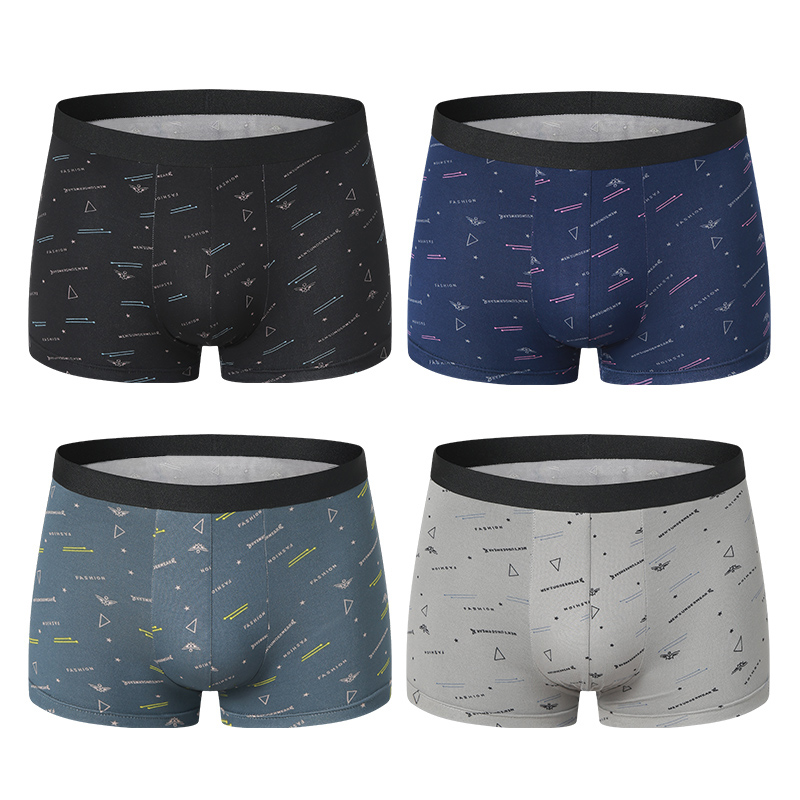4 peças tamanho europeu e americano moda masculina impresso boxer roupa interior confortável troncos de natação shorts de grandes dimensões