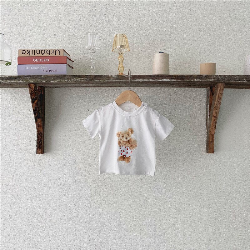 Peuter Baby Meisje Jongen Cartoon Beer Patroon Gedrukt Tops Zomer Kinderen Jongen Katoen Korte Mouw T-shirt: 5119-White / 6m