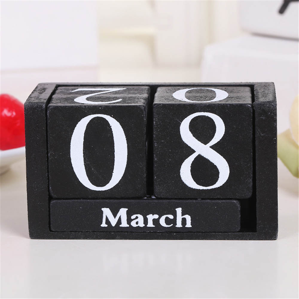 1pc vintage trä advent bord skrivbord kalender trä block planer permanent skrivbord arrangör agenda evig kalender heminredning: Svart