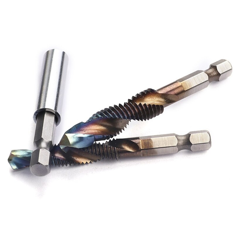 7pcs/set M3-M10 Hex Shank Blue Coated Screw Thread Metric Compound Tap Drill Bits with Extension Rod G8TB