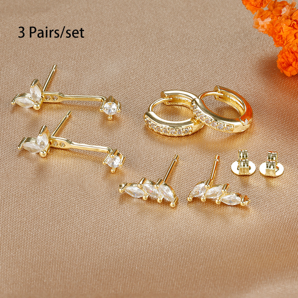 3 Pairs Exquisite Zircon Little Huggies Hoop Earrings Set for Women Stainless Steel Unique Cartilage Earring Piercing Jewelry