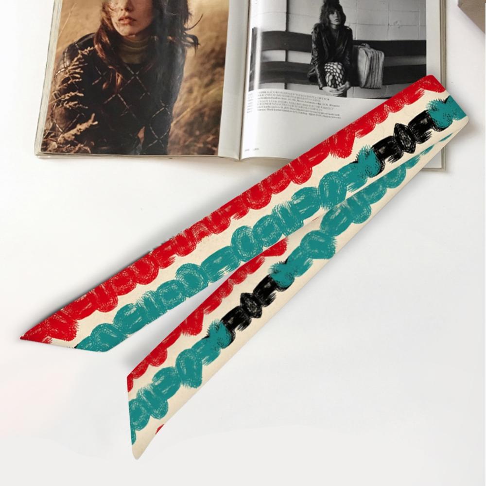 95cm*5cm Women Small Silk Long Scarf Irregular Printed Twill Skinny Scarves Hand Bag Ribbons Cloth Accessories: L