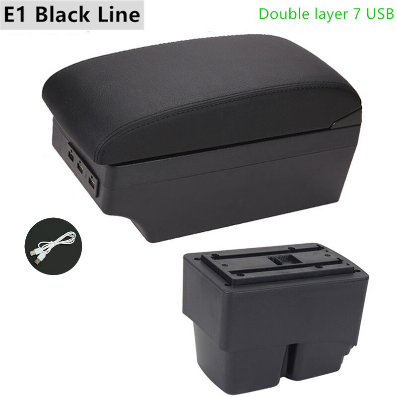 Armrest Box for Ford Fiesta Kaptur Leather Arm Rest Center Console Storage USB Car Accessory: E1 Black Line