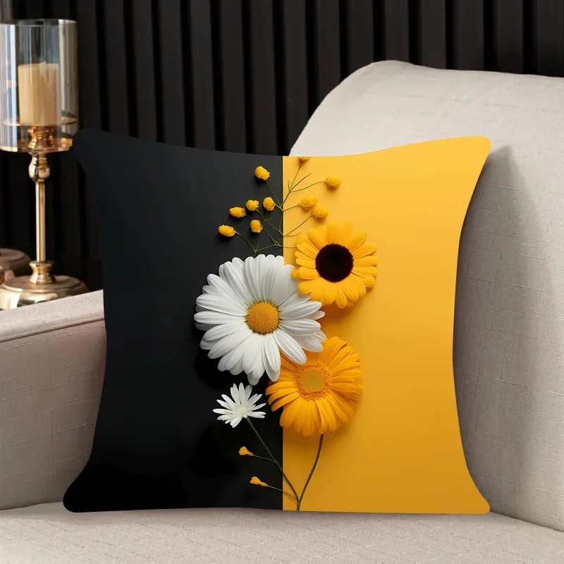 Hermosa funda de almohada con estampado de flores, funda de almohada cuadrada para sofá de coche y cojín de oficina: Ver abajo las descripciones de los tamaños / YELLOW