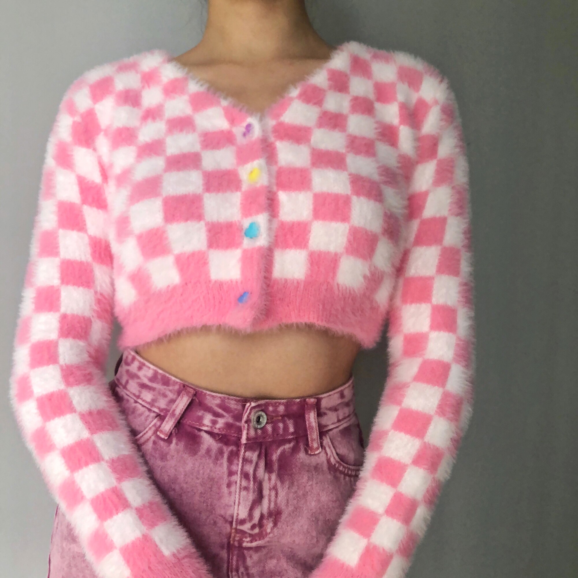kawaii mohair pink cardigans women crop sweaters C... - Vicedeal