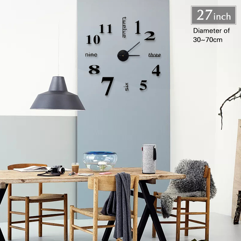 Large Wall Clock Quartz 3D DIY Big Watch Decorative Kitchen Clocks Acrylic Mirror Sticker Oversize Wall Clocks Home Letter Decor