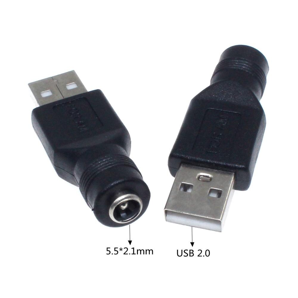 Dc hunstik til usb 2.0 hanstik stik 5v strømstik stik adapter laptop 3.5*1.35mm/4.0*1.7mm/5.5*2.1mm sort farve: 5521- usb 2.0
