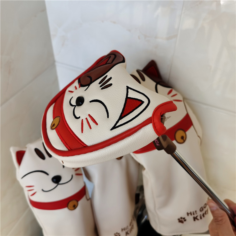 Mooie Kat Golf Driver Woods Hoofd Covers Cartoon Dier Fairway Hybrid Putter Pu Leather Putter Headcovers Golf Covers