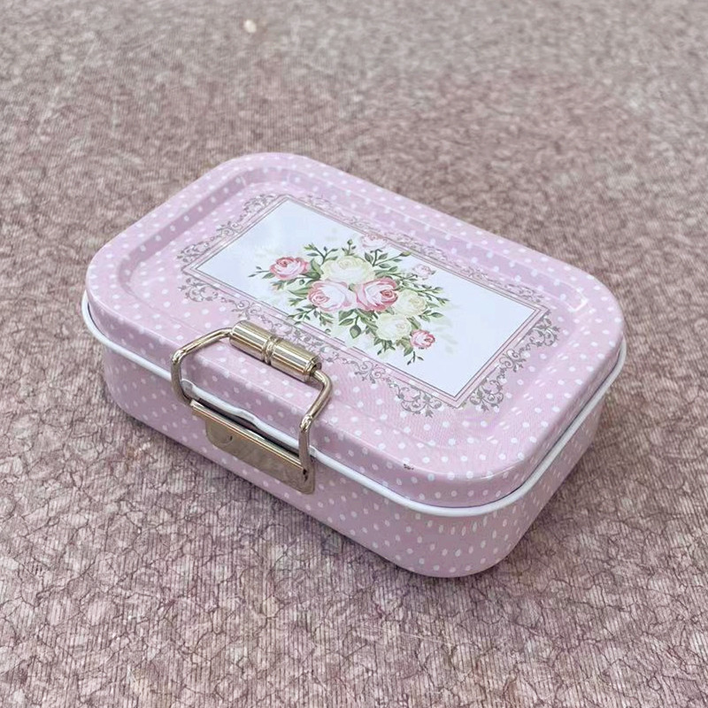 Boîte de rangement Double couche en métal imprimé fleur Vintage voiture, boîtes à collectionner, boîte à bijoux 1 pièce: Rose