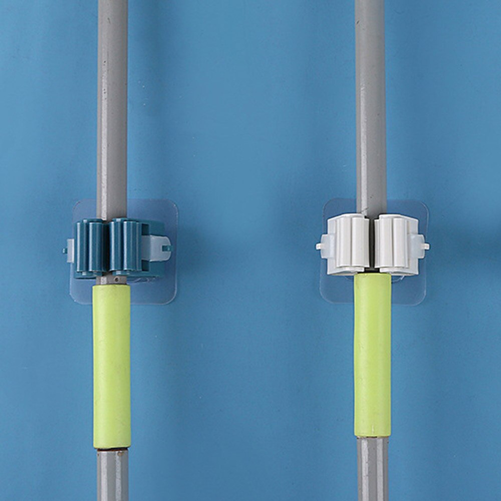 No Punching Hanging Mop Rack Bathroom Mop Hooks Sticky Hook Holders Broom Hanger Deck Mop Clip Multicolor PVC Adhesive Hooks