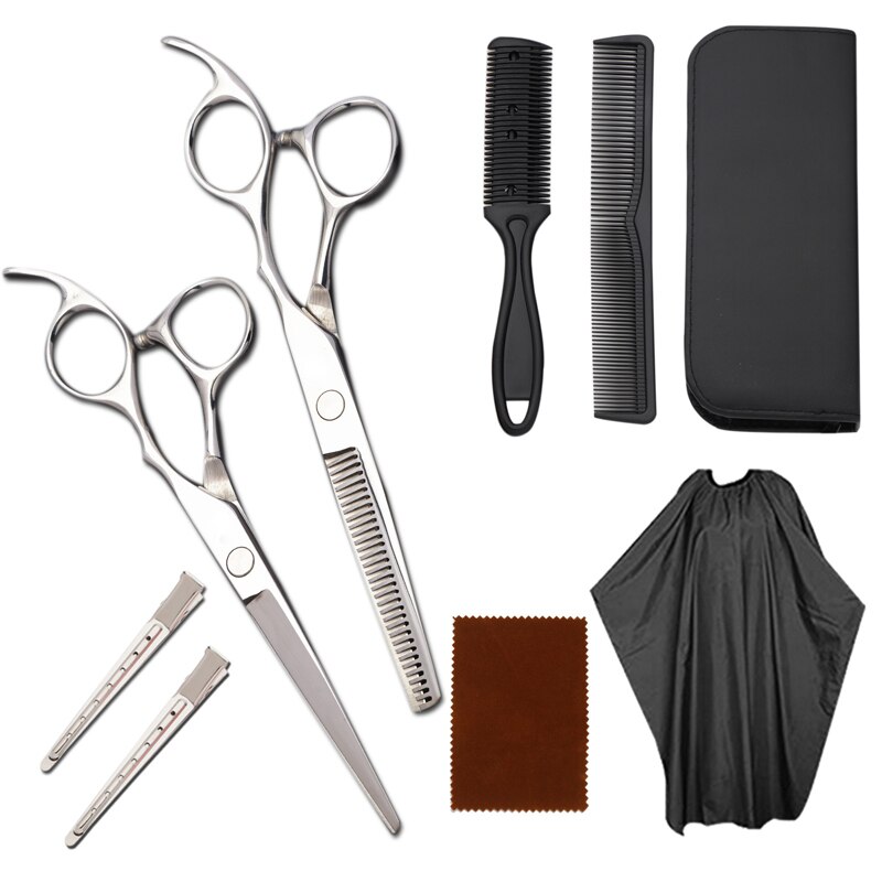 Costway 440 Steel 6 Inch Black Hair Scissors Set Cutting Barber Salon Haircut Thinning Shears Hairdressing Scissors: silvery suit2