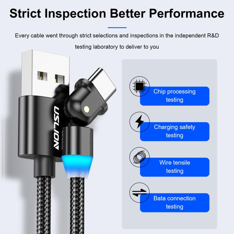 90° Elbow Support QC3.0 Fast Charging Soft Light With Lights Type-C Data Cable For Mobile Phones And Tablets