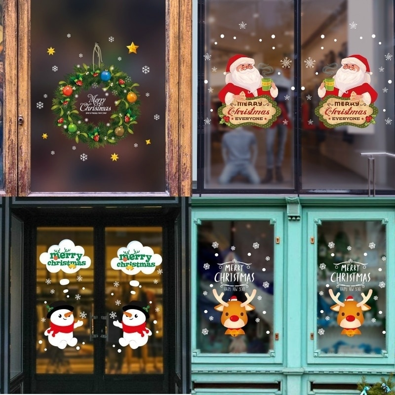 Söt älg jul väggdekaler fönster glas festival dekaler santa väggmålningar år juldekorationer för hem