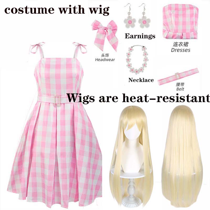 Pink Princess Cosplay Costume for Women Margot Bar Bii Dress Halloween Cute Outfits for Girls Women Role Play: XL / black
