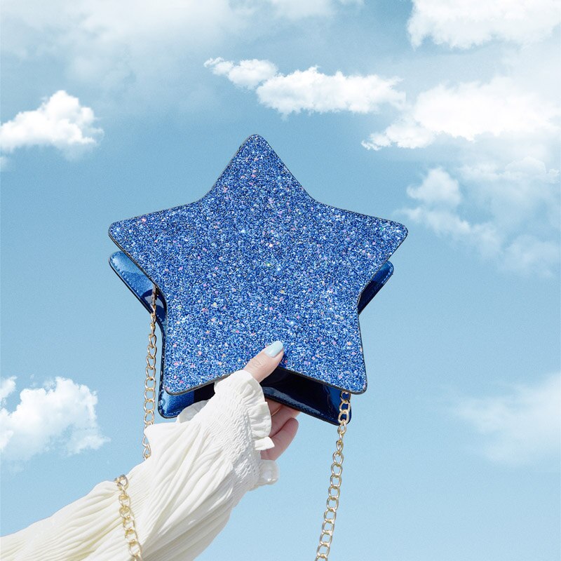 Pailletten Pentagramm umhängetasche Neue hoch PU Leder frauen Handtasche Kette Schulter Bote Tasche: blau