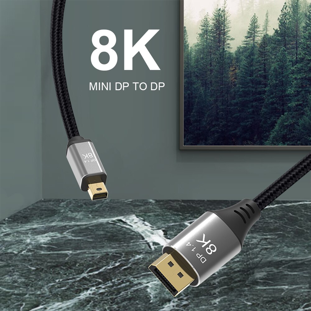 Mini DP to DP cable 4K@144hz 8K@60Hz Thunderbolt Mini DP to Displayport cable Bi-direction DP to Mini dp 1.4 cable for Macbook