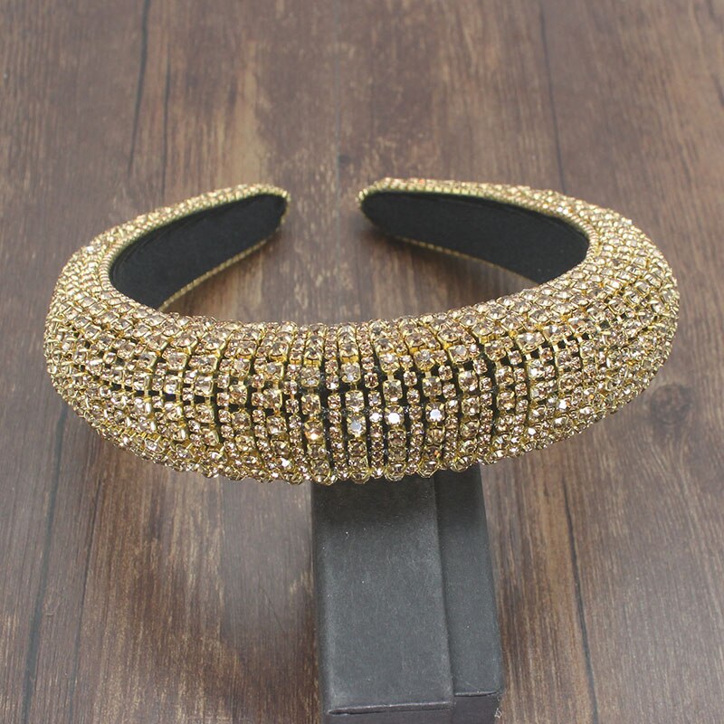 Diadema de lujo palaciego estilo europeo para mujer, bandana con diamantes de imitación brillantes, cristal barroco, esponja gruesa, para: simple  headband