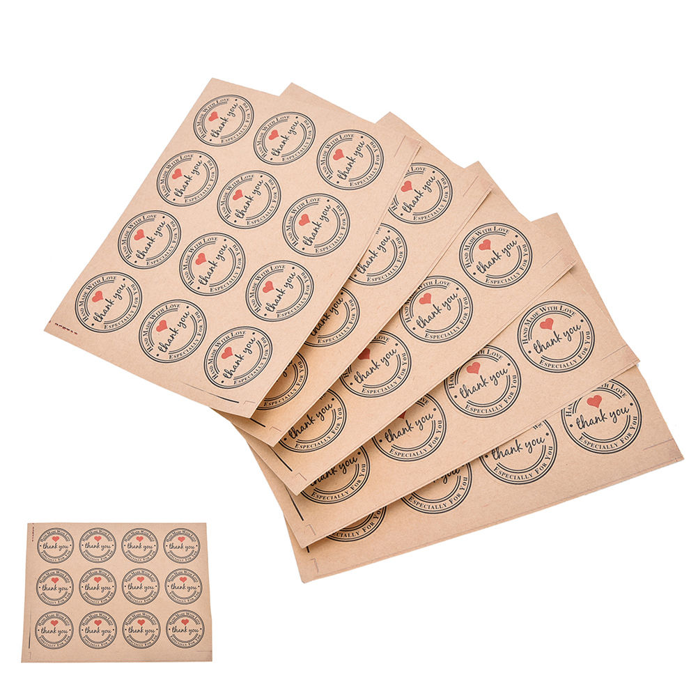 60 stk / lot rød kærlighed tak selvklæbende klistermærker brugerdefinerede runde etiketter papirpose kraftmærke tak klistermærker