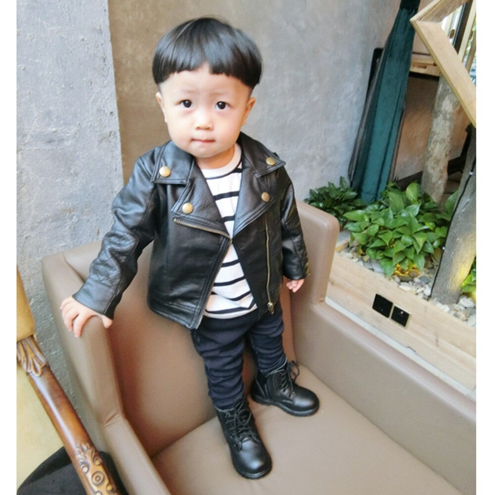 Spring and Autumn and the Wind PU Leather Leather Coat Baby Boys and Girls Short Children Jacket L0924