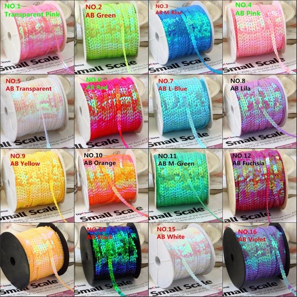100Yard 6Mm Ab Plating Kleur Spangle Pailletten Lint Op Trim, platte Ronde Sequin Naaien Pailetten String In Roll Voor Wedding Craft