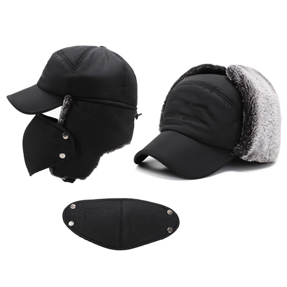 Unisex varm vinter trapper trooper hat herre imiteret pels bomber hatte med øreklap vindtæt maske sne ski hat jagthue