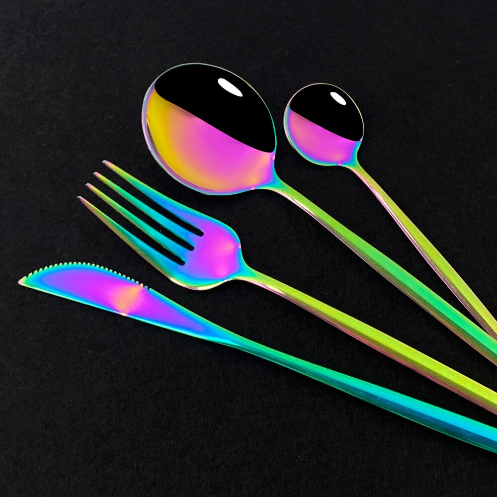 Pink Gold Cutlery Set Stainless Steel Dinnerware Set 24Pcs Knives Forks Coffee Spoons Flatware Set Kitchen Dinner Tableware Set