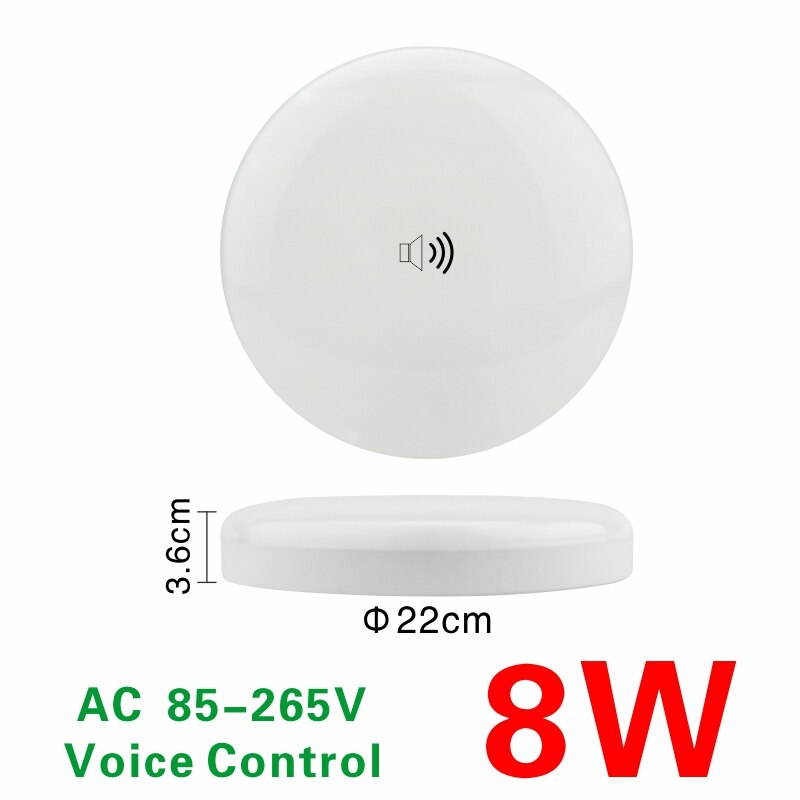 LED Ceiling Lamp 8w 18w PIR Motion Sensor Lamp Surface Mounted Auto Smart Sounds Control AC 110V 220V Round Panel Light: 8W Voice control