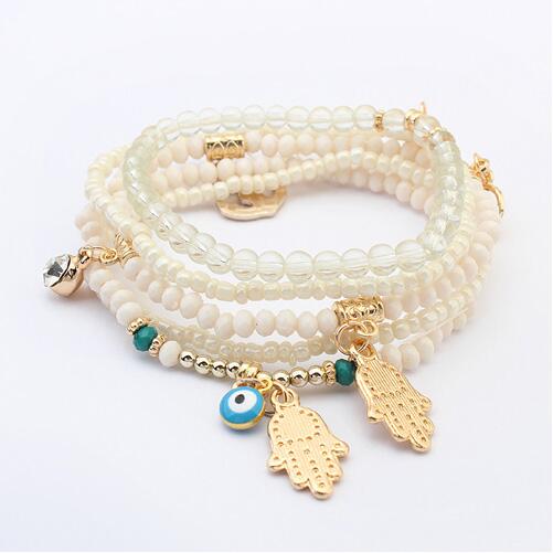 LEMOER chanceux kabbale Fatima Hamsa main bleu mauvais œil bracelets à breloques et bracelets perles multicouches turc Pulseras pour les femmes
