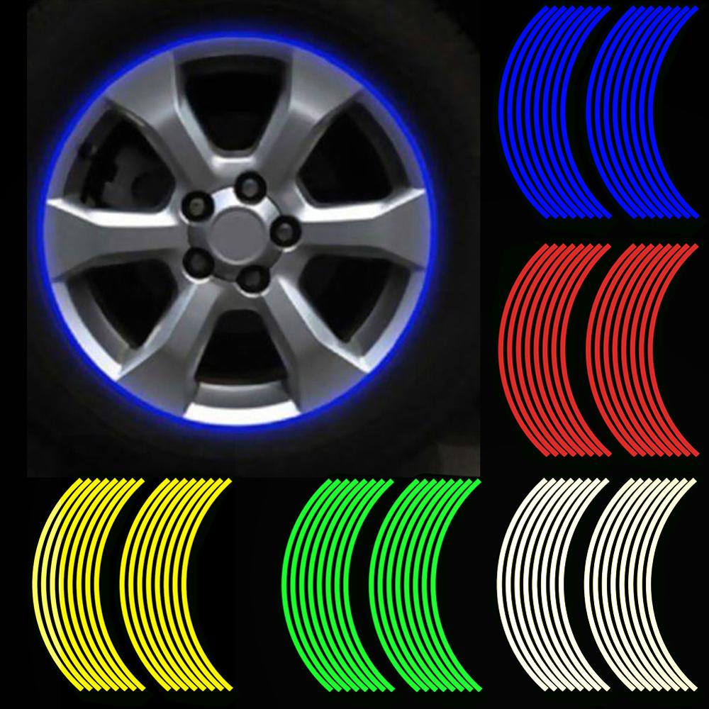 Tiras de 18 pulgadas para llanta de motocicleta, cinta reflectante para rueda, reflectante, reflectante, de seguridad vial, 16 unidades