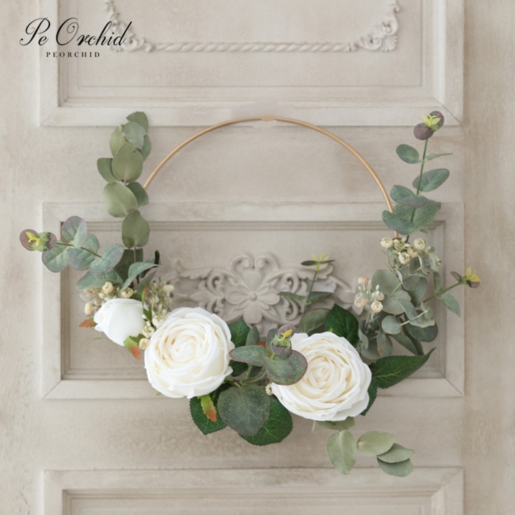 Peorchid brudbukett blomma flicka brudtärna handhållen krans guldmetall ring krans hängande konstgjord blomma bröllopsdekor
