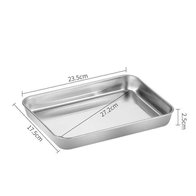 Stainless Steel Rectangular Baking Tray Food Barbecue Bakeware Fruit Bread Storage Plate with Handle Deep Pan Dish Kitchen Tools: MULTI