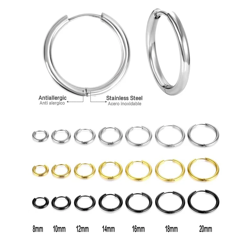 Pendientes de aro pequeños minimalistas de acero inoxidable 316L para mujer y hombre, aretes redondos clásicos, joyería para Piercing en la oreja, 10/20 piezas
