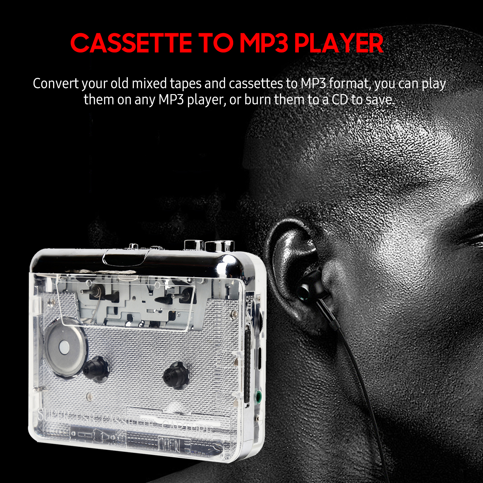 Usb-musikkspiller usb  mp3 -konverter walkman  mp3 for bærbar pc, reise, for vista, batteri, kassettbånd til cd, hodetelefoner, reise