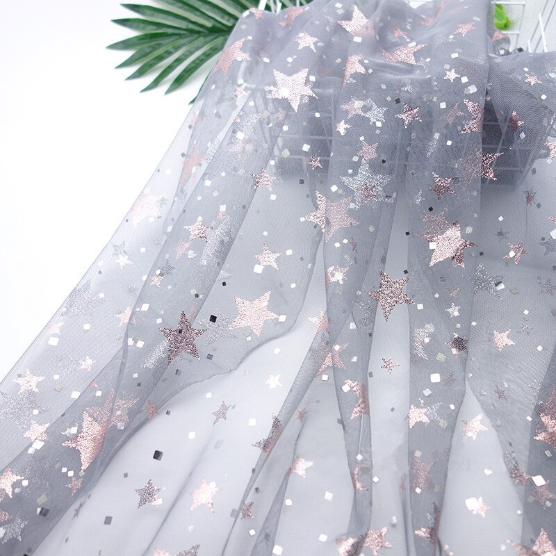 Tela de malla de lentejuelas cuadradas de estrella de melocotón suave de 160cm de ancho para camisas de vestir, negro, blanco, Azul, Gris, por metro: Gris