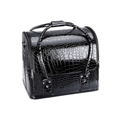 Pu läder kosmetisk låda kvinnor flera lager nagelkonst sminklådor stor kapacitet sminkpåse toalettartiklar: Svart-c